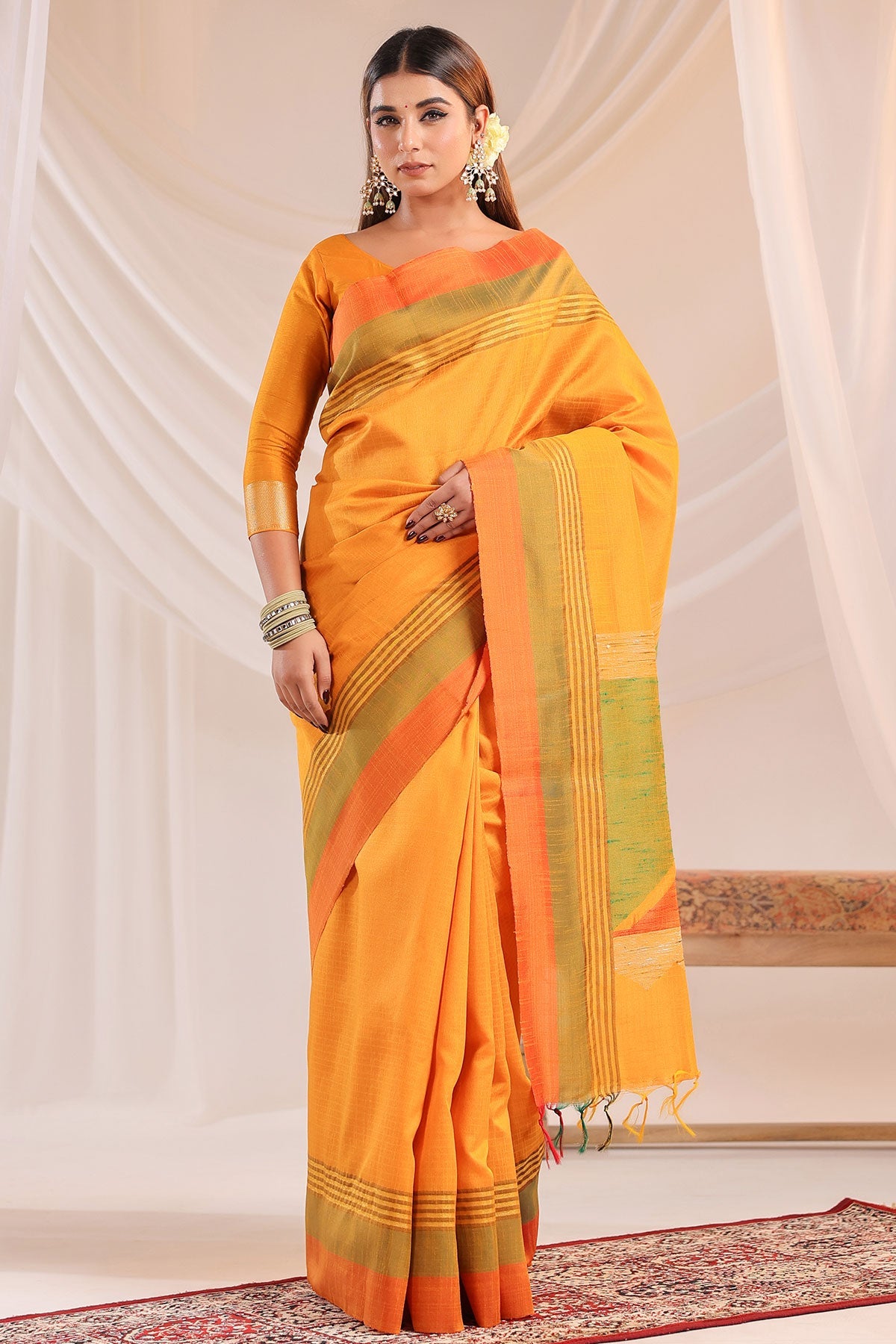 Mustard Silk Weaving Saree