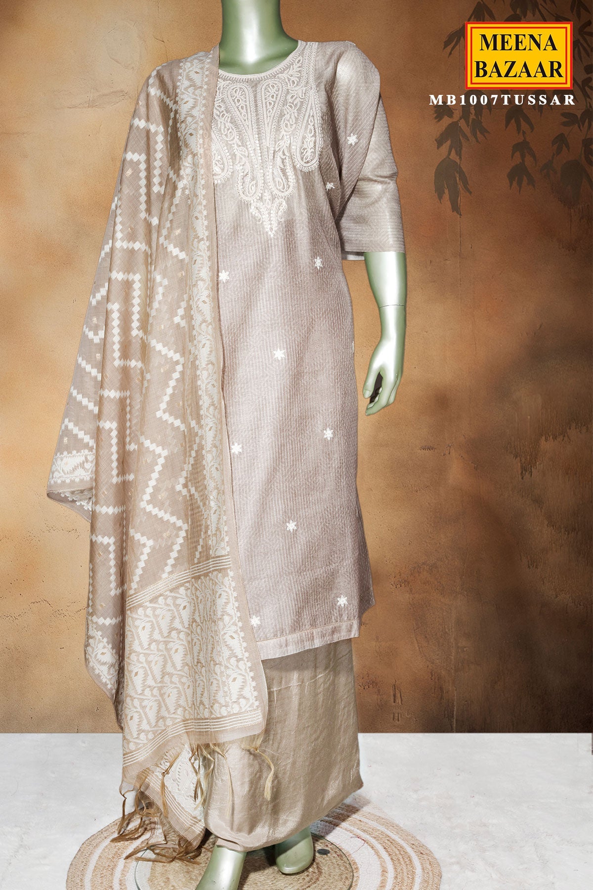 Tussar  Kota Fabric Unstitched Suit with Embroidery Work