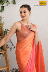 Gajari Ombre Satin Sequins Embroidered Saree