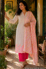 Tussar Unstitiched Suit Set with Striped Dupatta & Pink Pants for Women