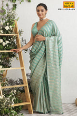 Rama Green Georgette Sequins Embroidered Saree