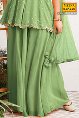 Green Georgette Embroidered Sharara Ready Made Suit