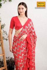 Crimson Red Georgette Embroidered Saree