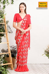 Crimson Red Georgette Embroidered Saree