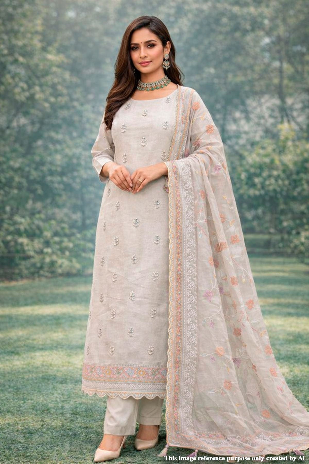 Cream Cotton Embroidered Unstitched Suit