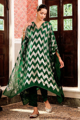 Dark Green Georgette Sequins Embroidered Kaftan-Pant Set