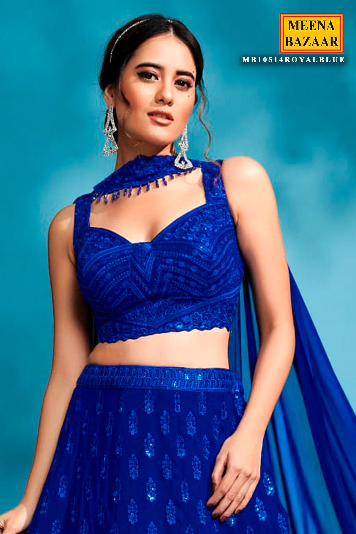 Royal Blue Georgette Embroidered Lehenga Elegant Wedding & Festive Wear