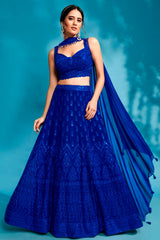 Royal Blue Georgette Embroidered Lehenga Elegant Wedding & Festive Wear