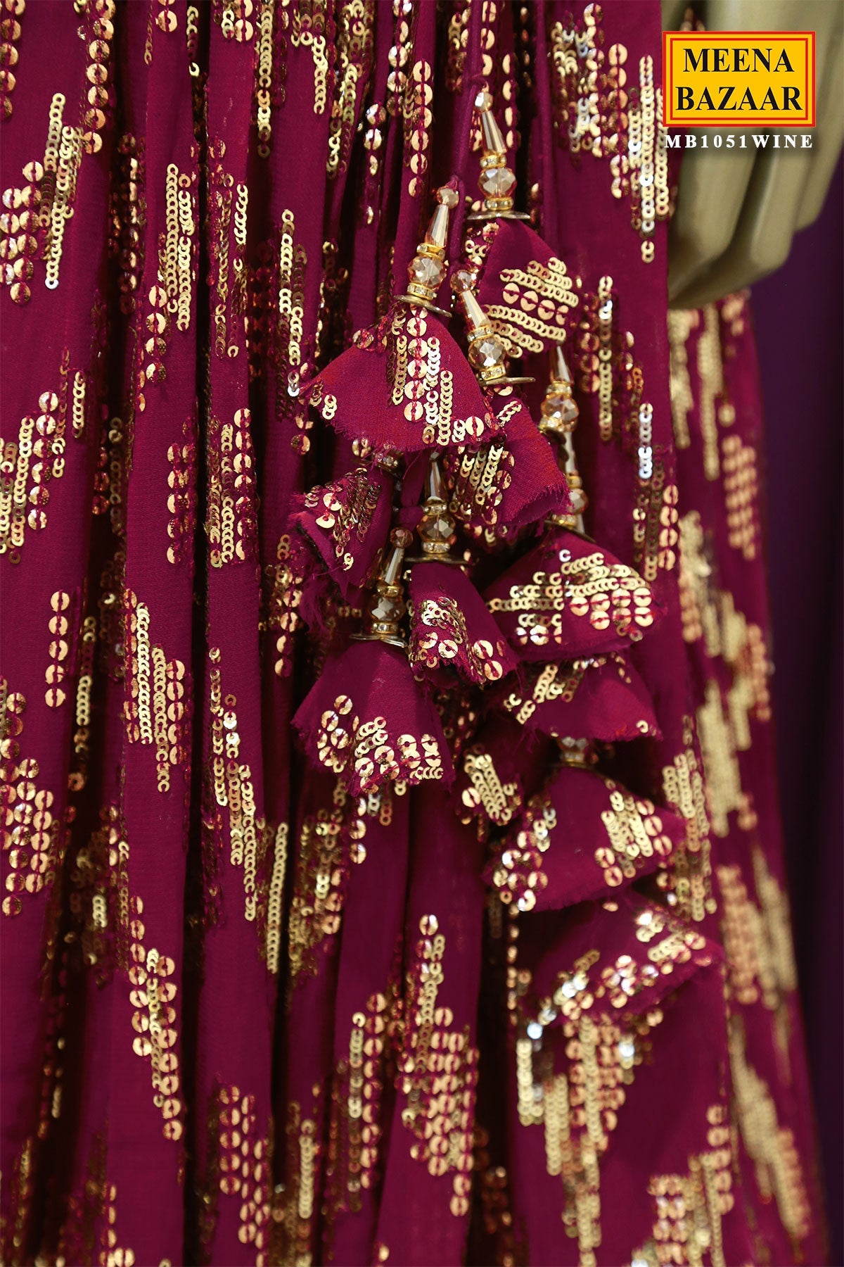 Wine Georgette Sequins Embroidered Lehenga with Dupatta