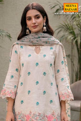 Green Chanderi Unstitched Suit with Elegant Embroidery