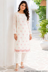Cream & Pink Embroidered Chanderi Unstitched Suit Set