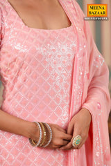 Pink Georgette Sequins Embroidered Sharara Suit