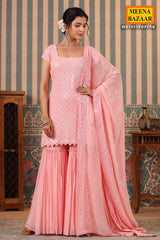 Pink Georgette Sequins Embroidered Sharara Suit