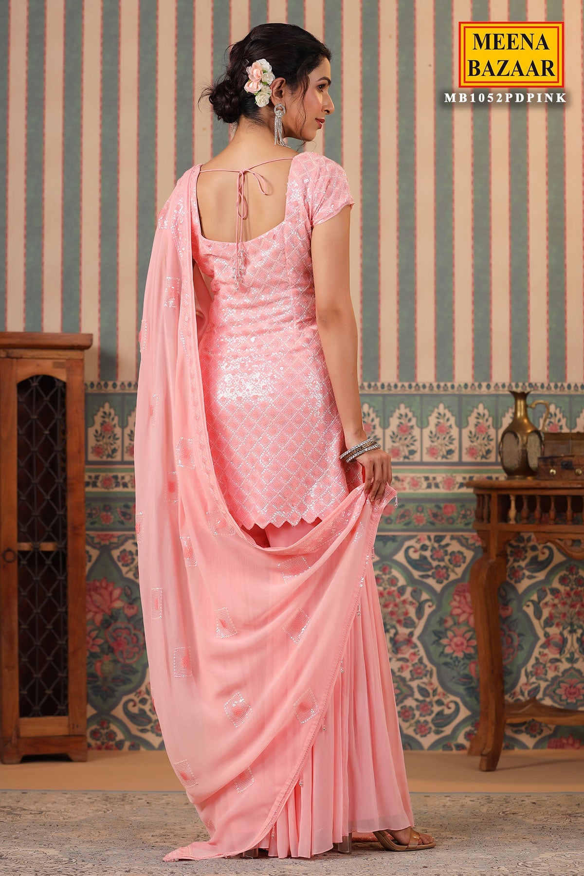 Pink Georgette Sequins Embroidered Sharara Suit