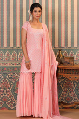 Pink Georgette Sequins Embroidered Sharara Suit