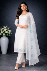 Cream Cotton Unstitched Suit with Embroidery Detail