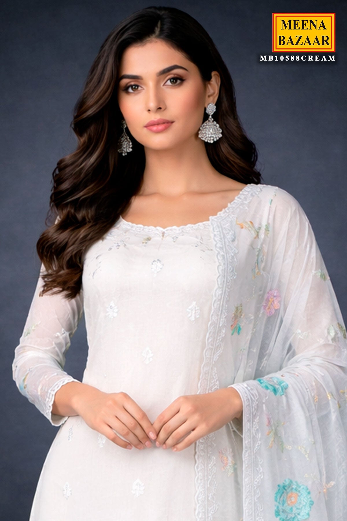Cream Cotton Unstitched Suit with Embroidery Detail