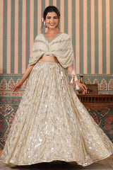 Cream Georgette Sequins Embroidered Lehenga Elegant Wedding & Party Wear