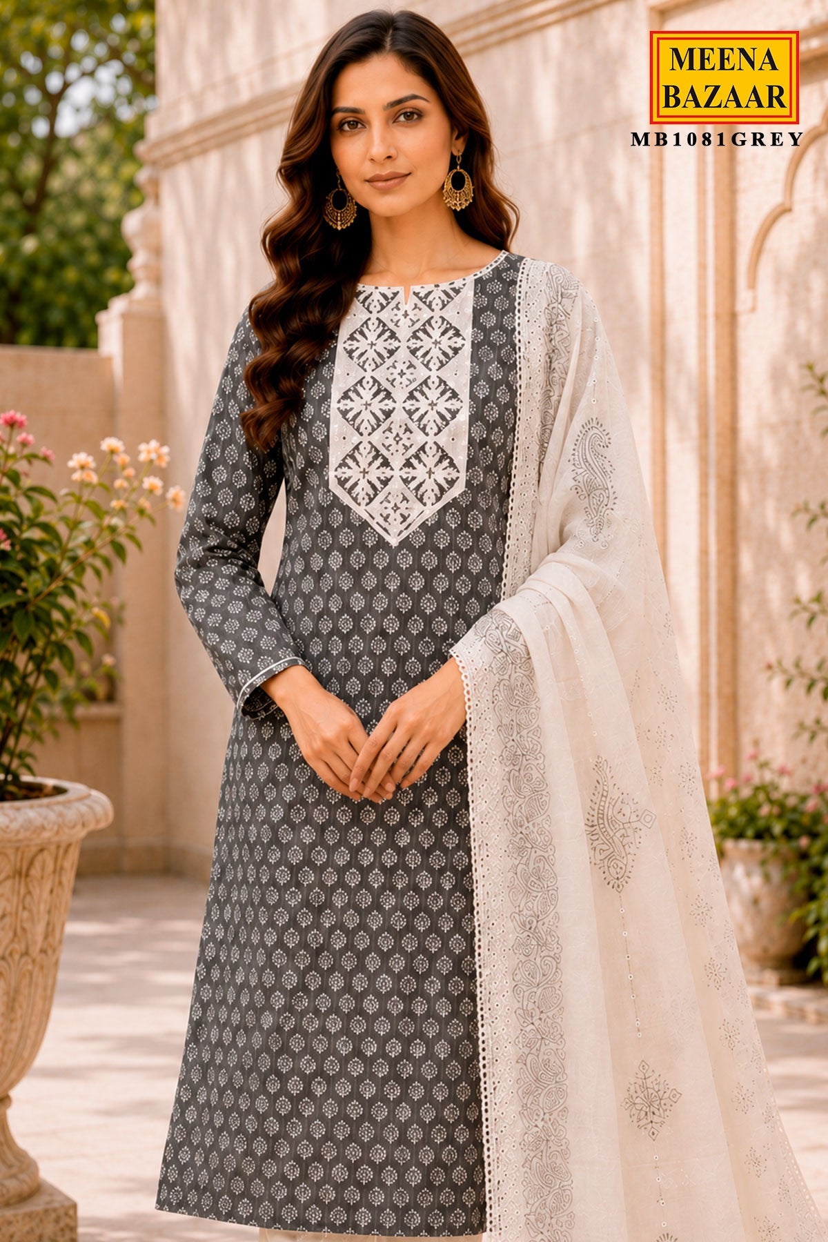 Grey Suit Set with Dupatta