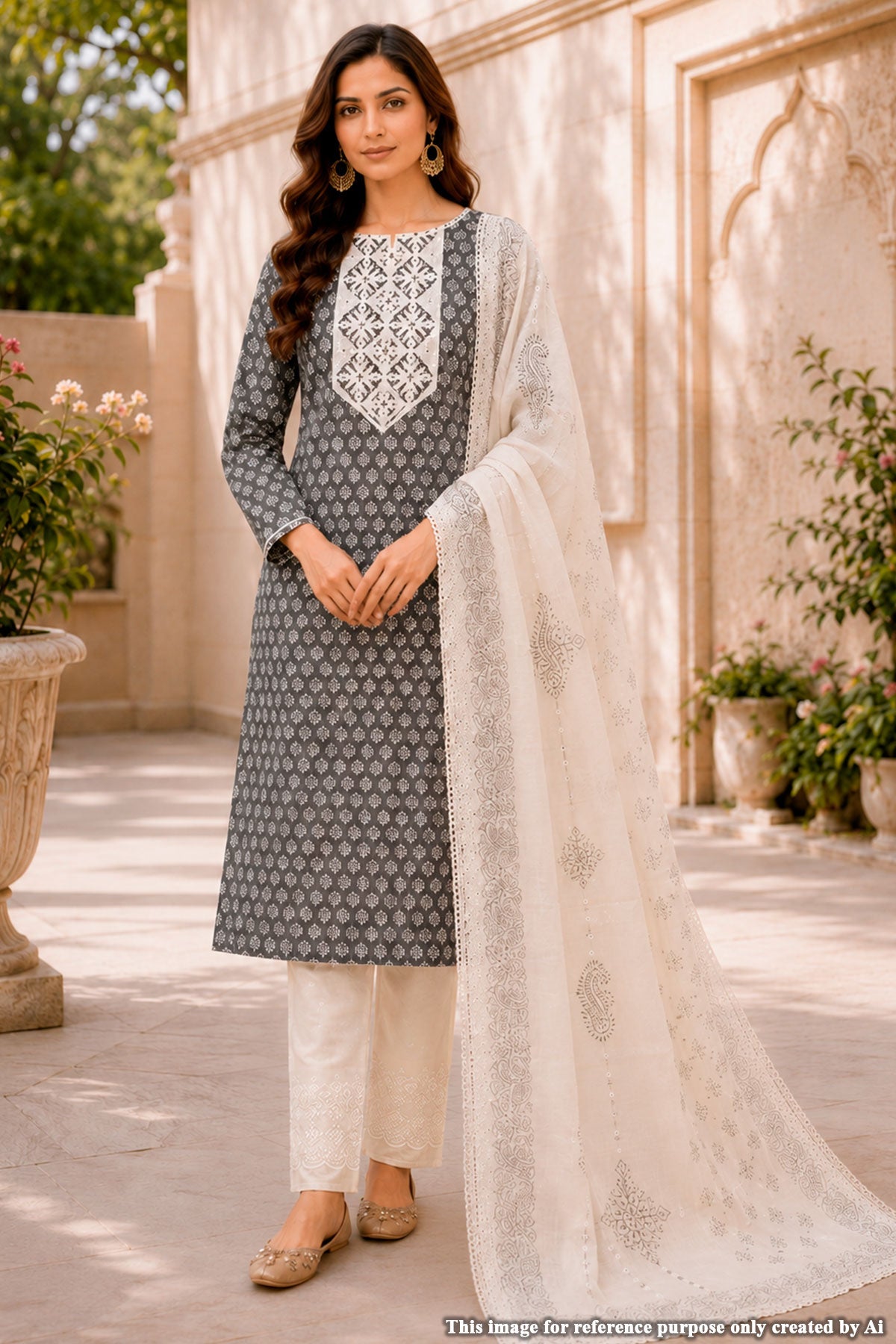 Grey Suit Set with Dupatta