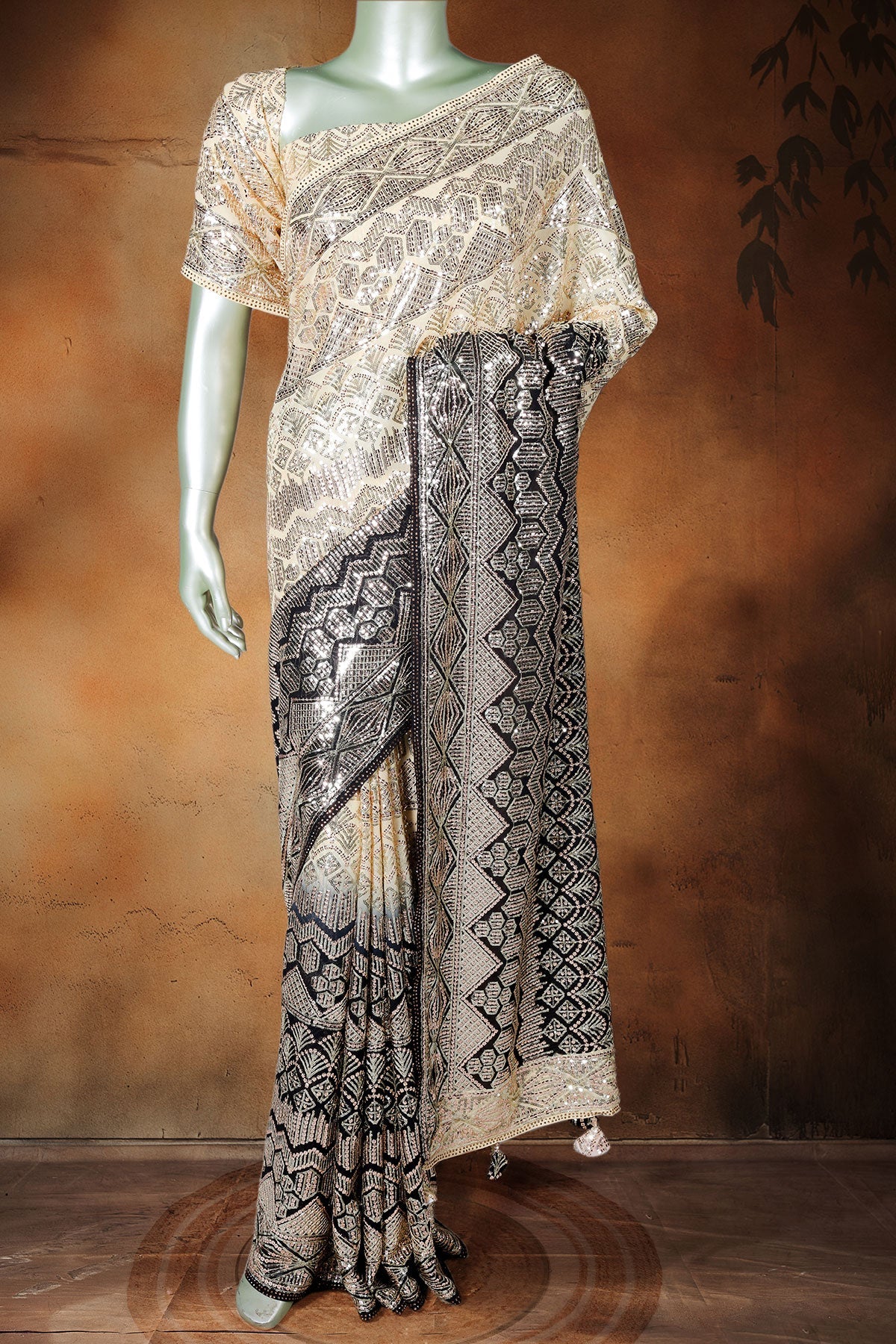 Black Georgette Sequin Embroidered Saree