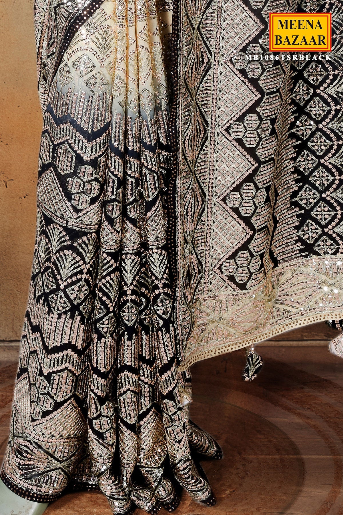 Black Georgette Sequin Embroidered Saree