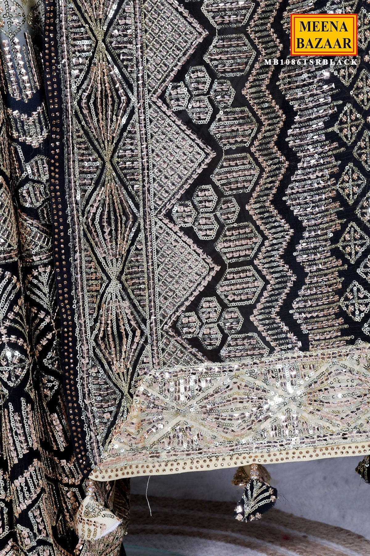 Black Georgette Sequin Embroidered Saree