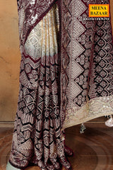 Wine Georgette Sequin Embroidered Saree
