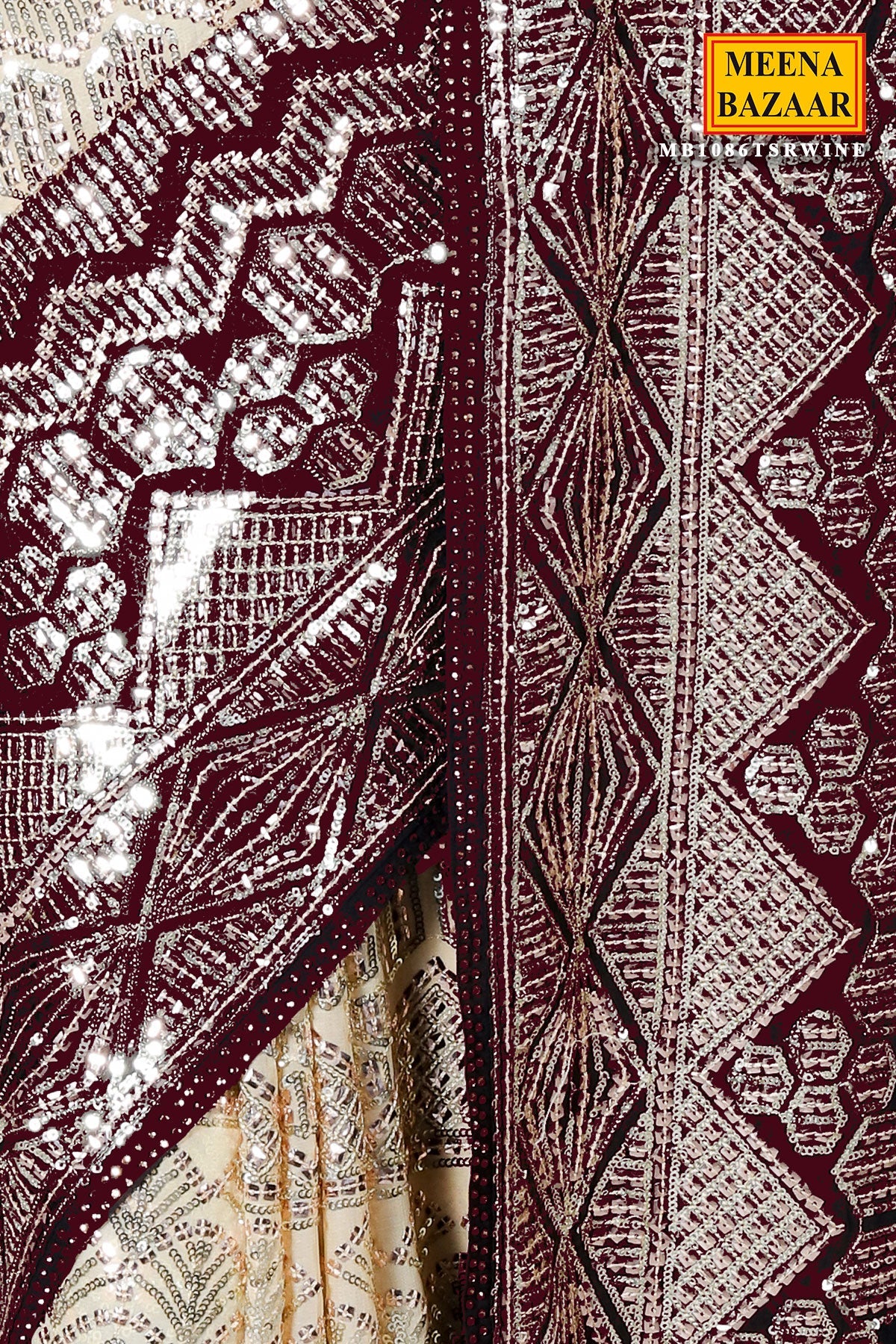 Wine Georgette Sequin Embroidered Saree