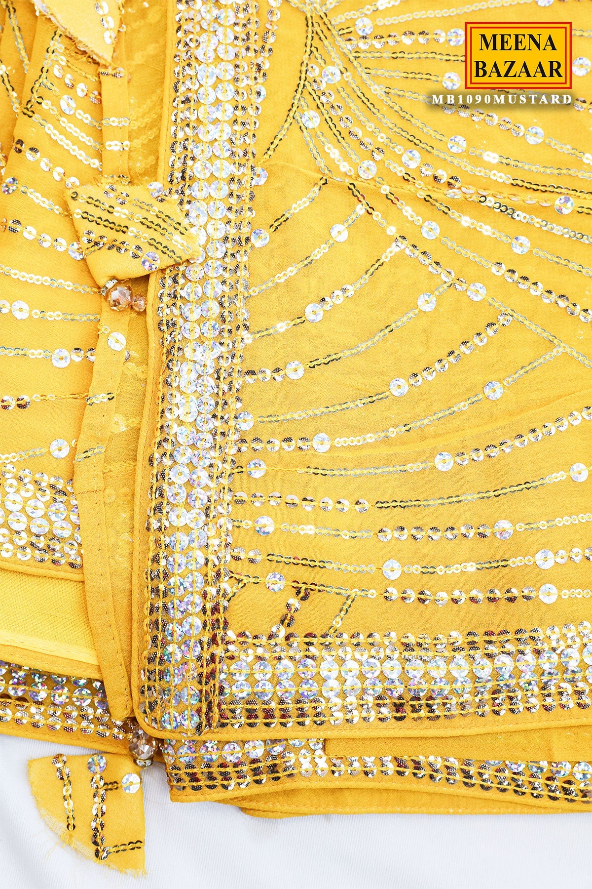 Yellow Georgette Sequins Embroidered Saree with Tassels Embellishments