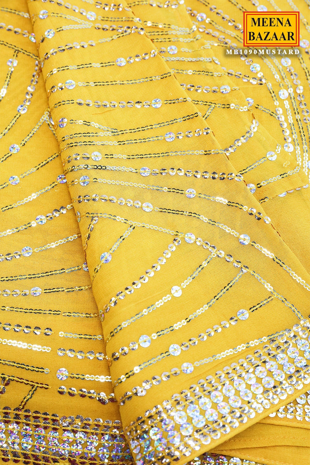 Yellow Georgette Sequins Embroidered Saree with Tassels Embellishments