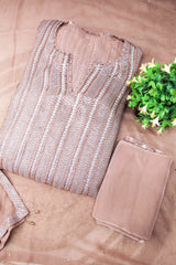 Copper Brown Georgette Sequin Embroidered 3Pc Unstitched Suit Set