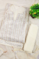 Cream Georgette Sequin Embroidered 3Pc Unstitched Suit