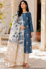 Navy with Grey Dupatta Chanderi Printed Unstitched Suit Set