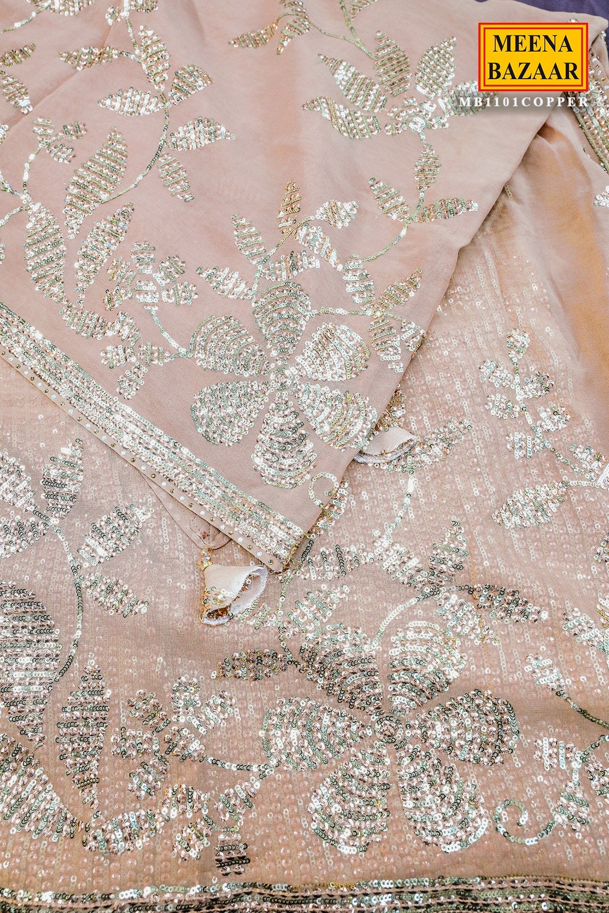 Gold Floral Sequin Embroidered Georgette Saree