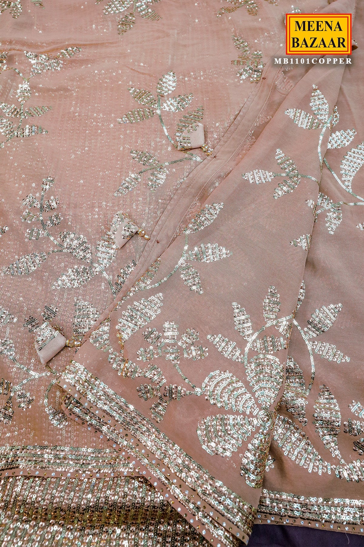 Gold Floral Sequin Embroidered Georgette Saree