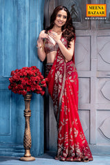 Maroon Georgette Sequins Designer Saree Party & Wedding Wear
