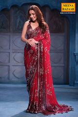 Maroon Georgette Sequins Designer Saree Party & Wedding Wear