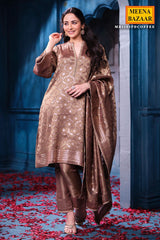 Copper Kanjivaram Tissue Suit Set with Matching Dupatta Festive Wear