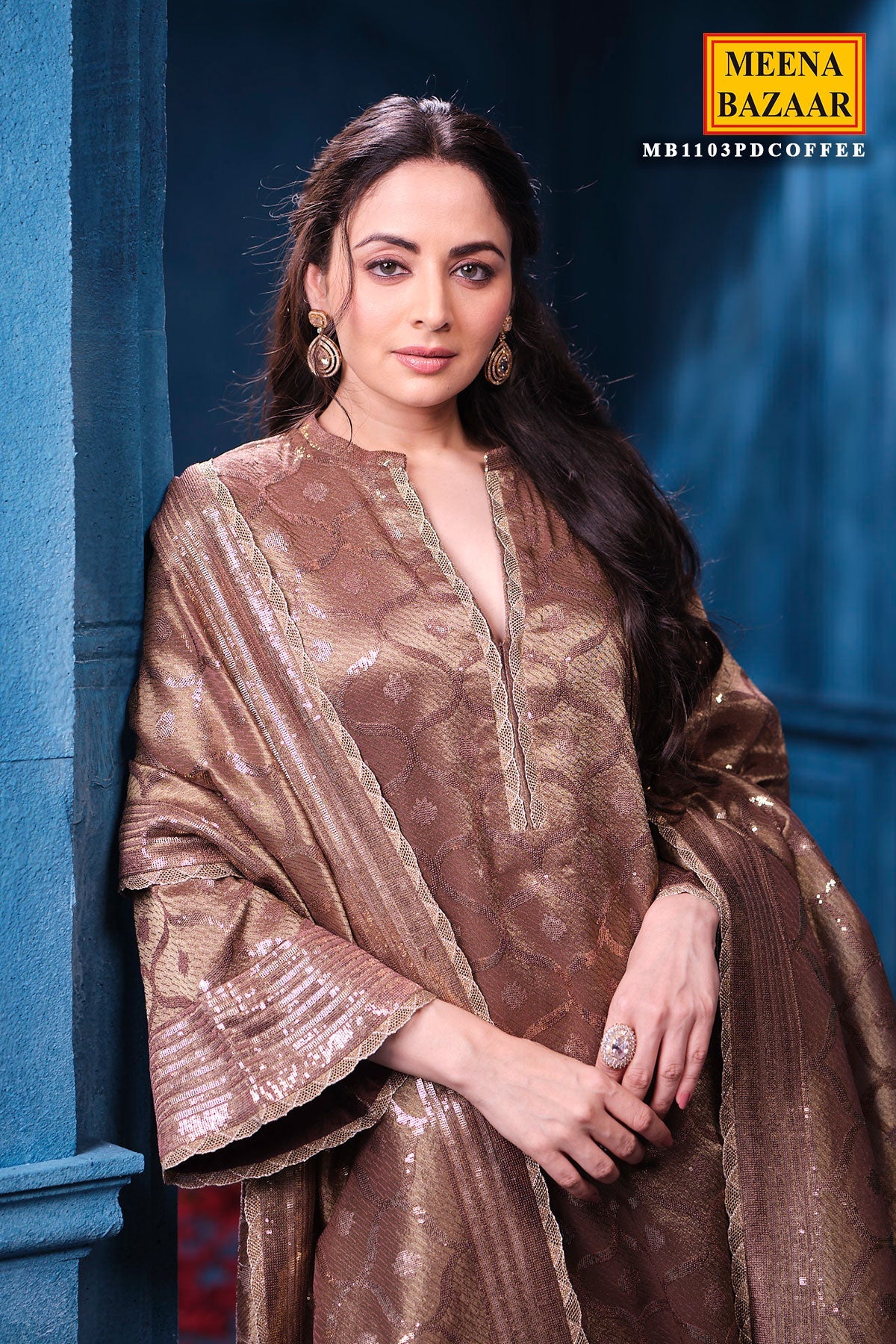 Copper Kanjivaram Tissue Suit Set with Matching Dupatta Festive Wear