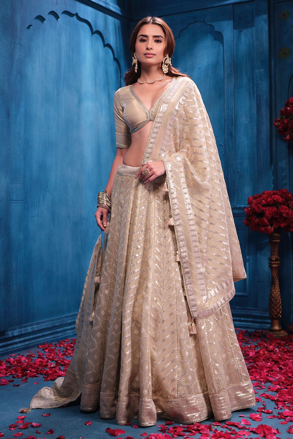 Antique Gold Tissue Lehenga Elegant Festive & Wedding Wear