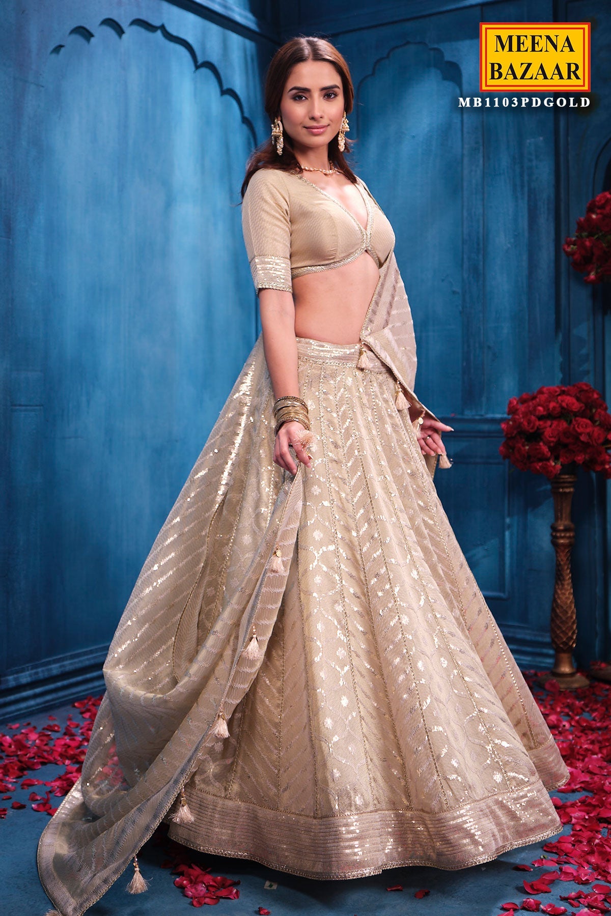 Antique Gold Tissue Lehenga Elegant Festive & Wedding Wear