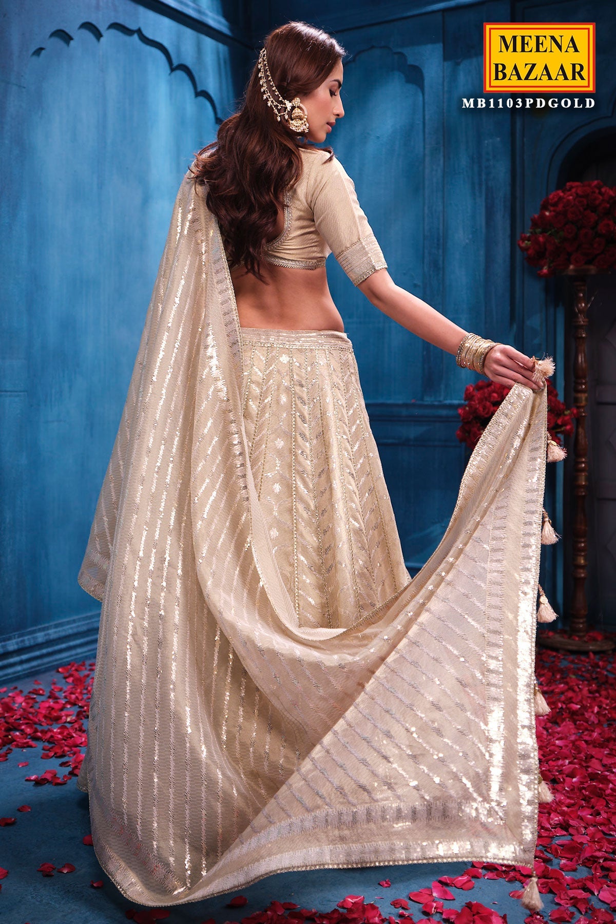 Antique Gold Tissue Lehenga Elegant Festive & Wedding Wear