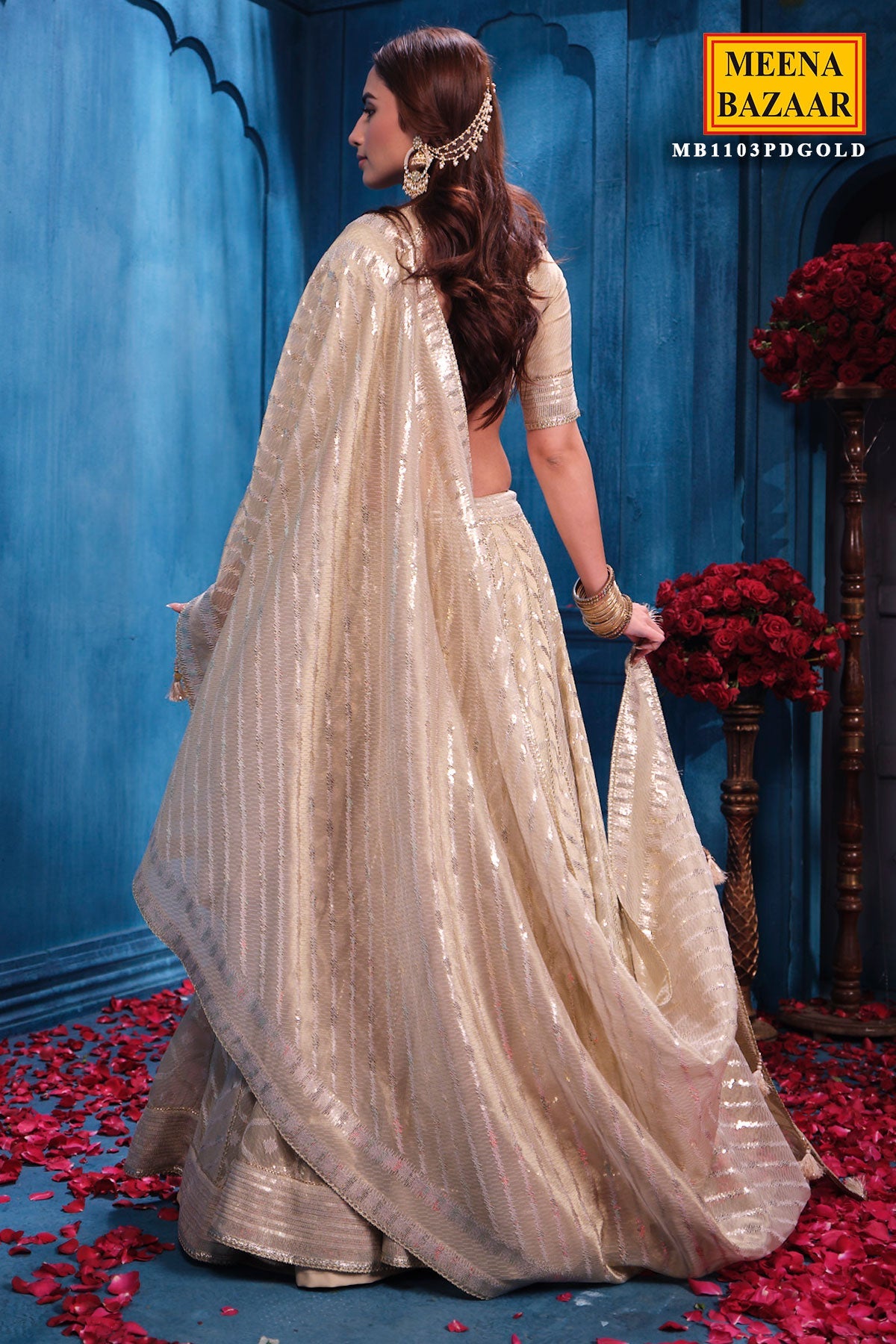 Antique Gold Tissue Lehenga Elegant Festive & Wedding Wear