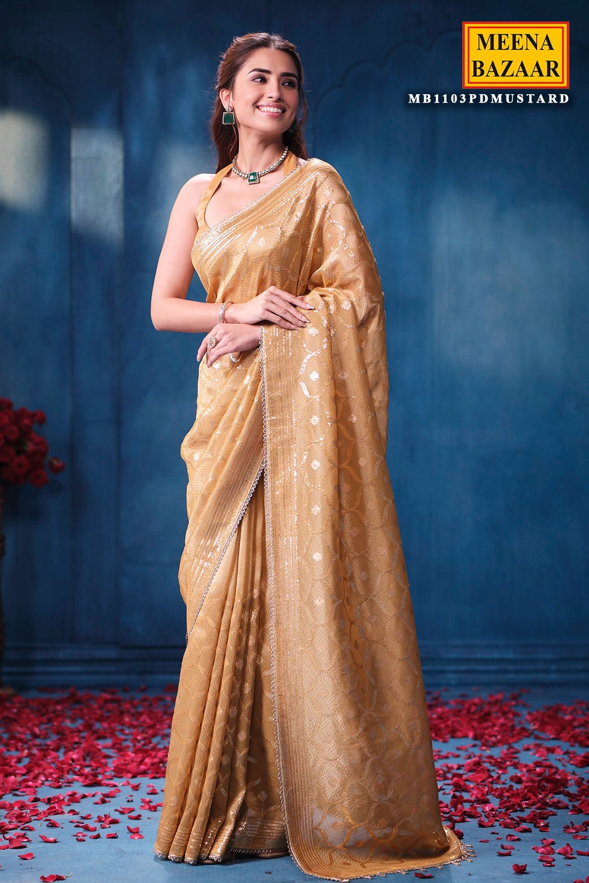 Mustard Tissue Saree Elegant Festive & Party Wear
