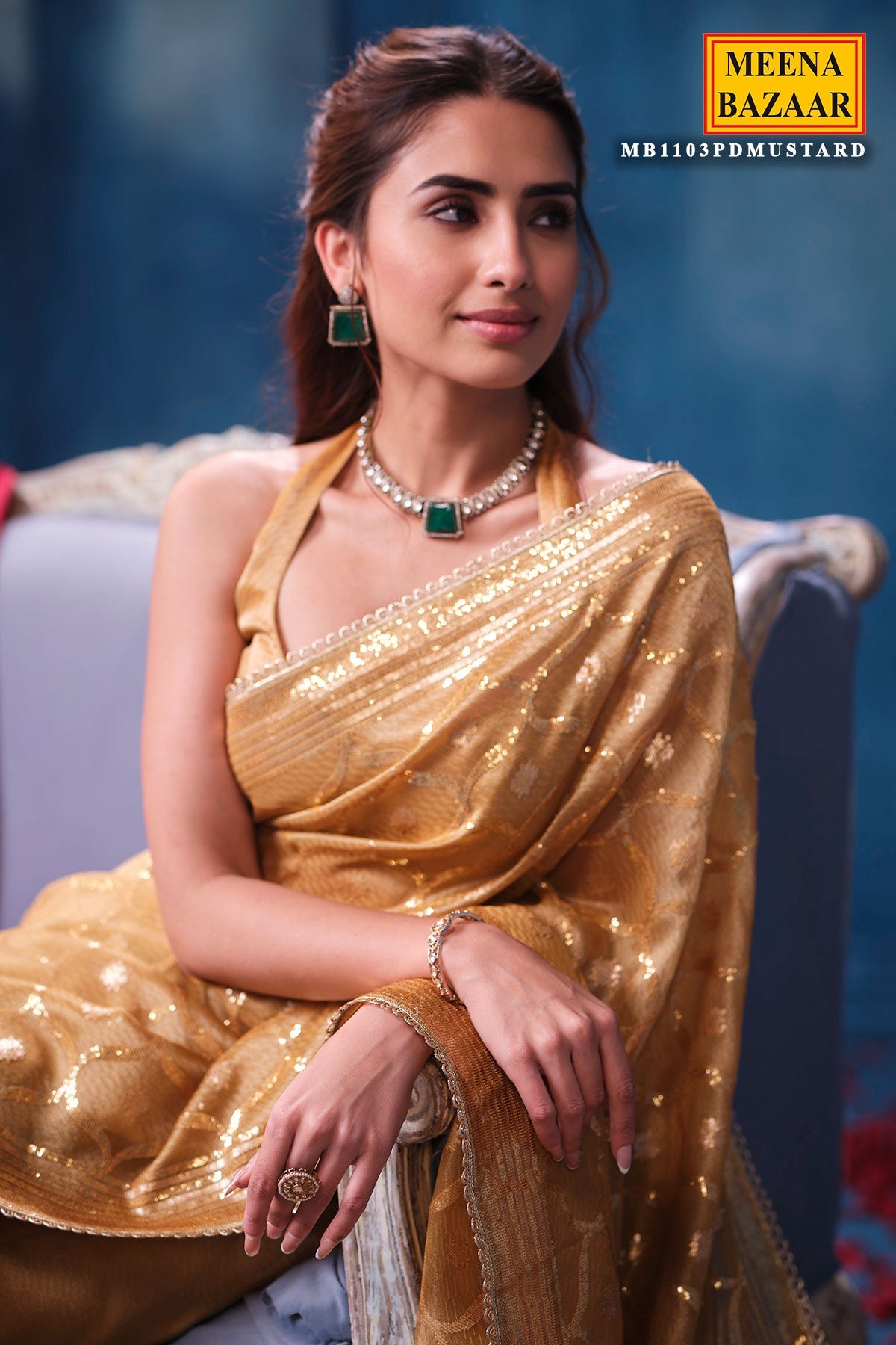Mustard Tissue Saree Elegant Festive & Party Wear