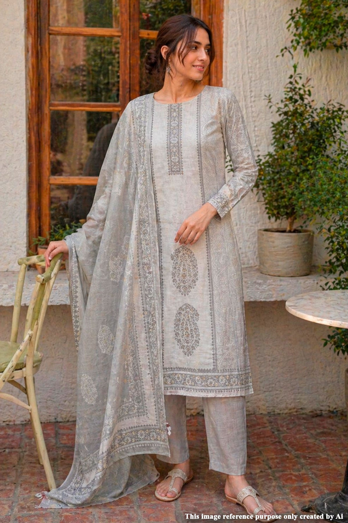 Elegant Grey Printed Summer Kurta Set with Dupatta
