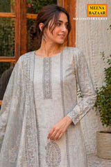 Elegant Grey Printed Summer Kurta Set with Dupatta