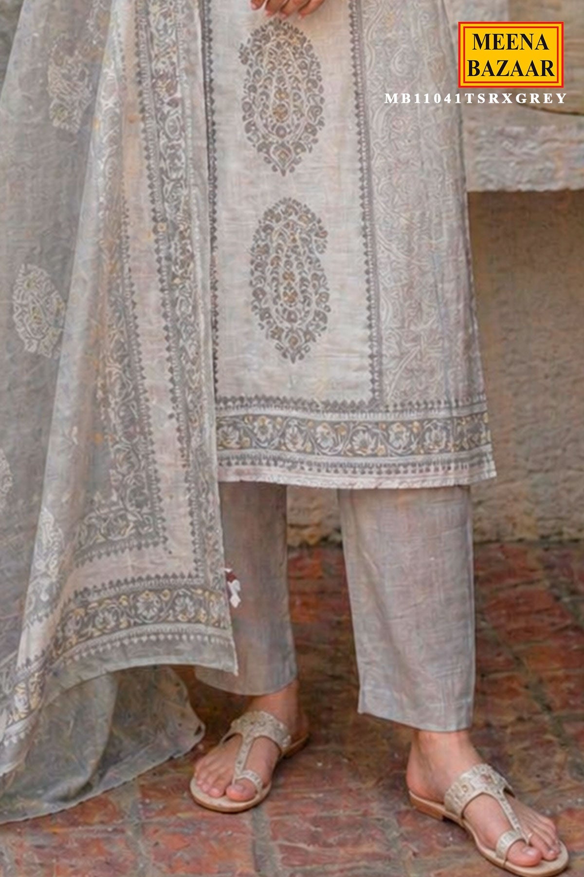 Elegant Grey Printed Summer Kurta Set with Dupatta