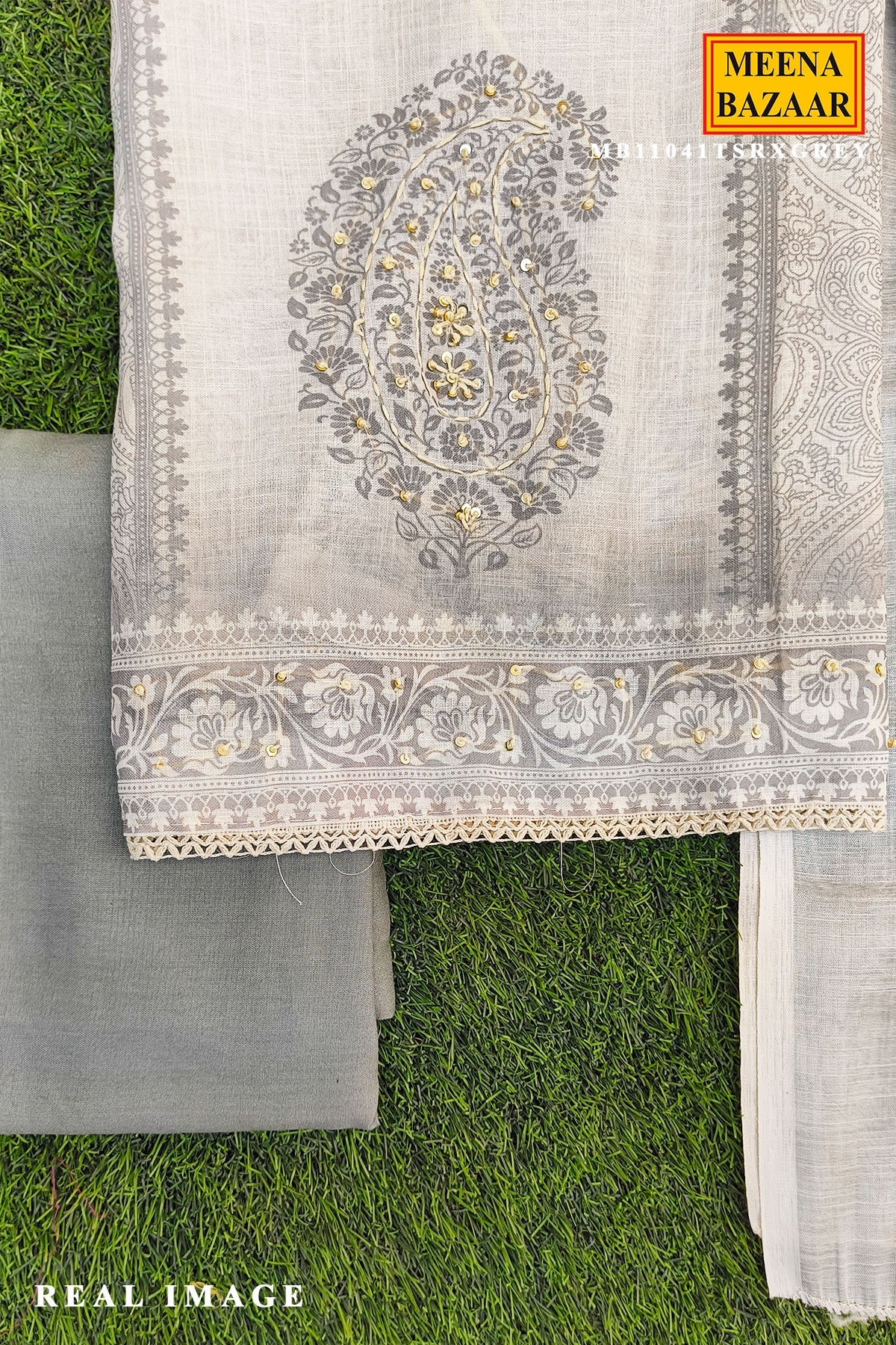Elegant Grey Printed Summer Kurta Set with Dupatta